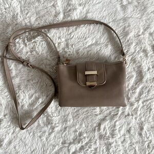 Tan cross body bag with gold hardware